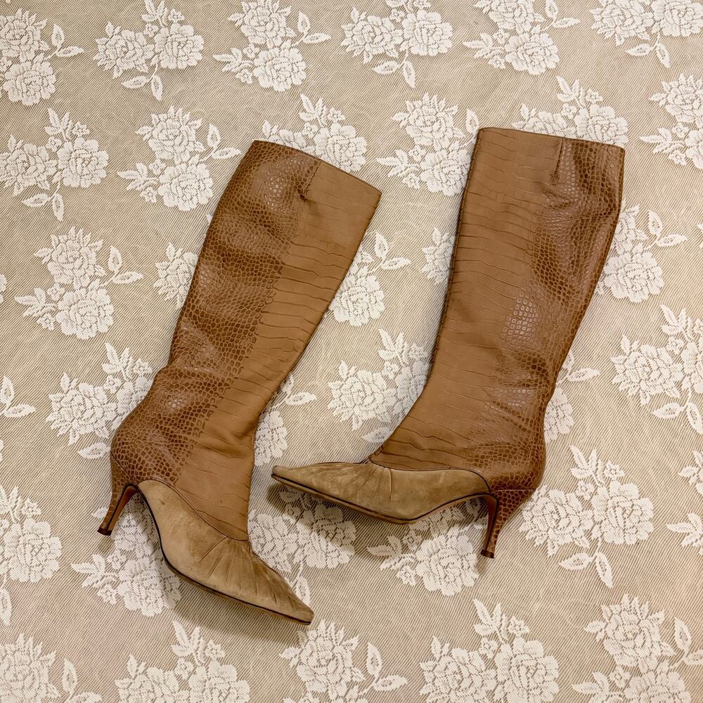 Salvatore Ferragamo Mixed Leather Knee High Boots Size 8.5
